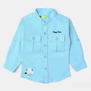 Infant Boys Cotton Slub Casual Shirt Oh My Bear-SKY BLUE
