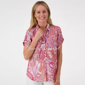 Just White Short Sleeve Paisley Blouse - Style J2885
