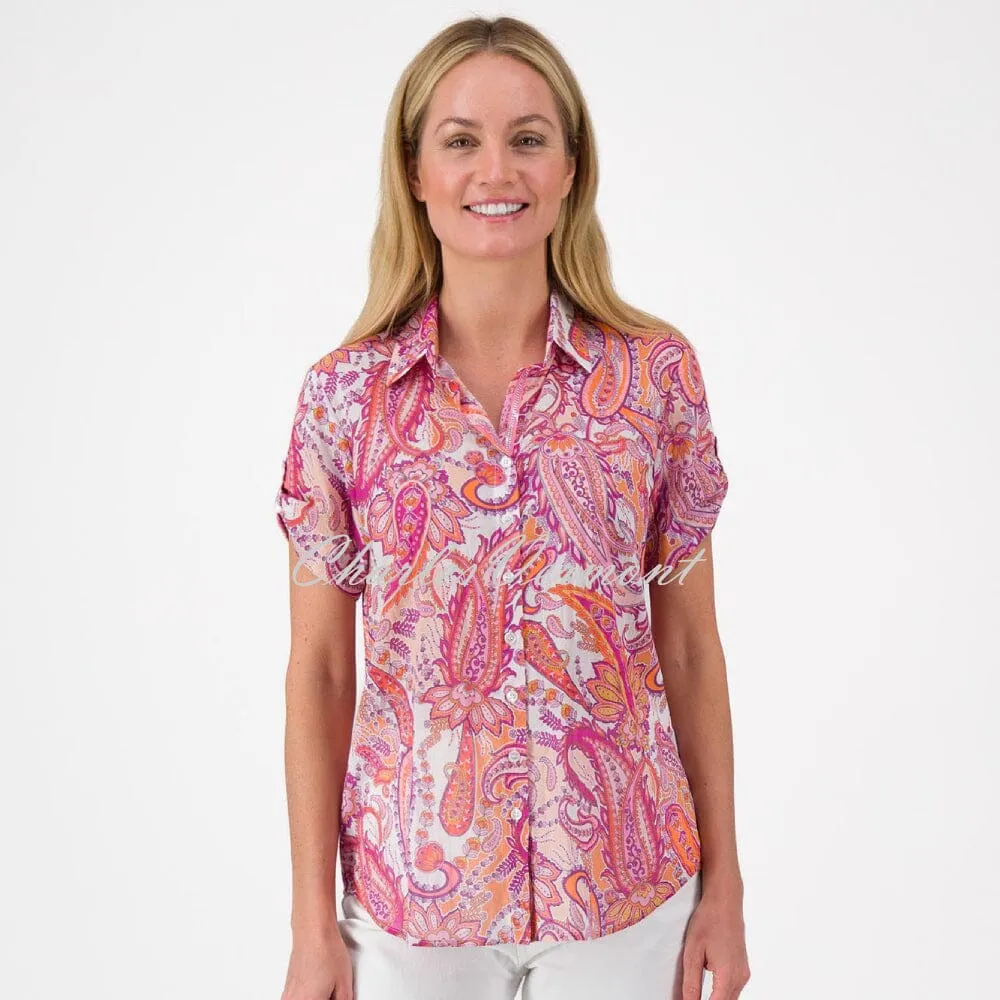 Just White Short Sleeve Paisley Blouse - Style J2885
