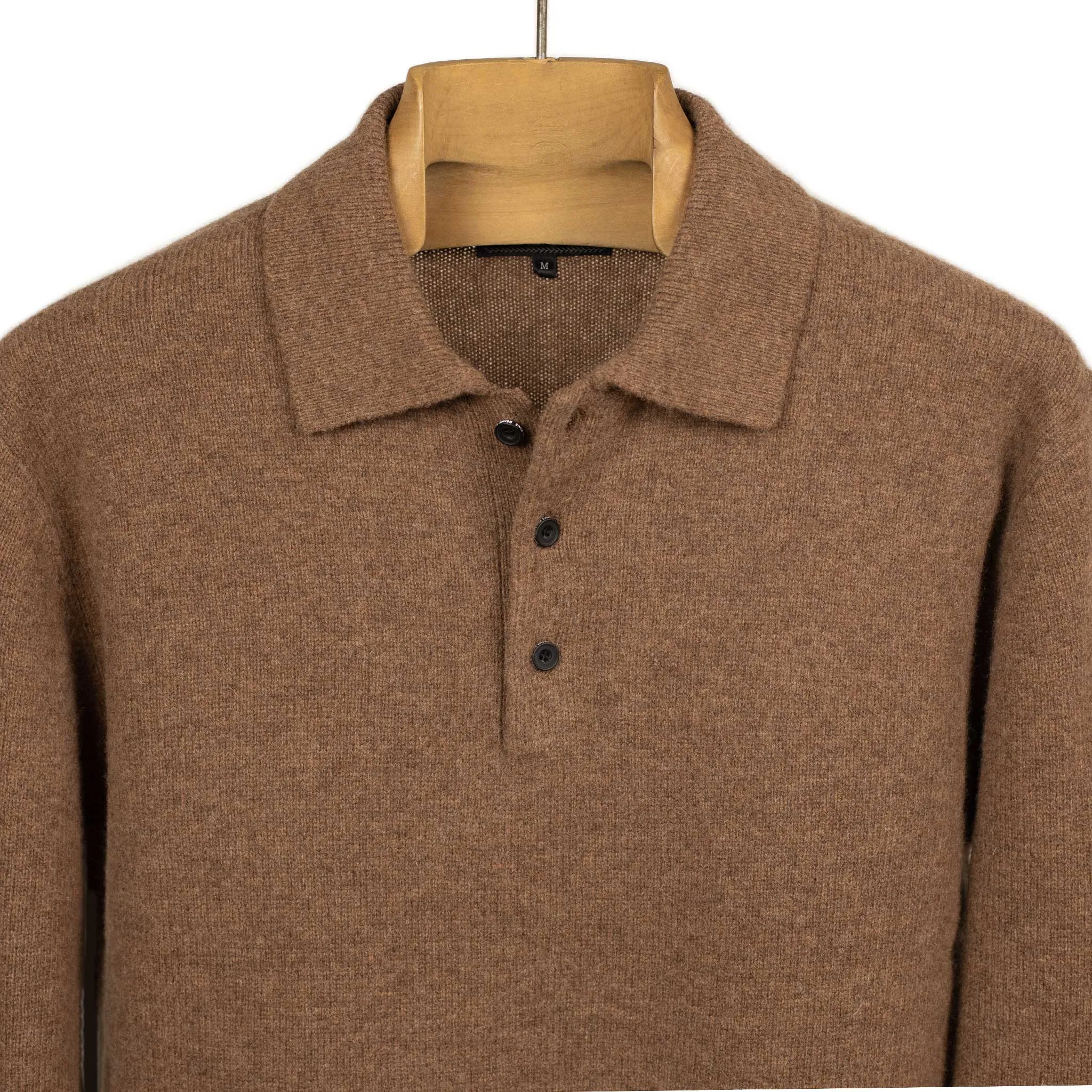 Knit polo in brown wool