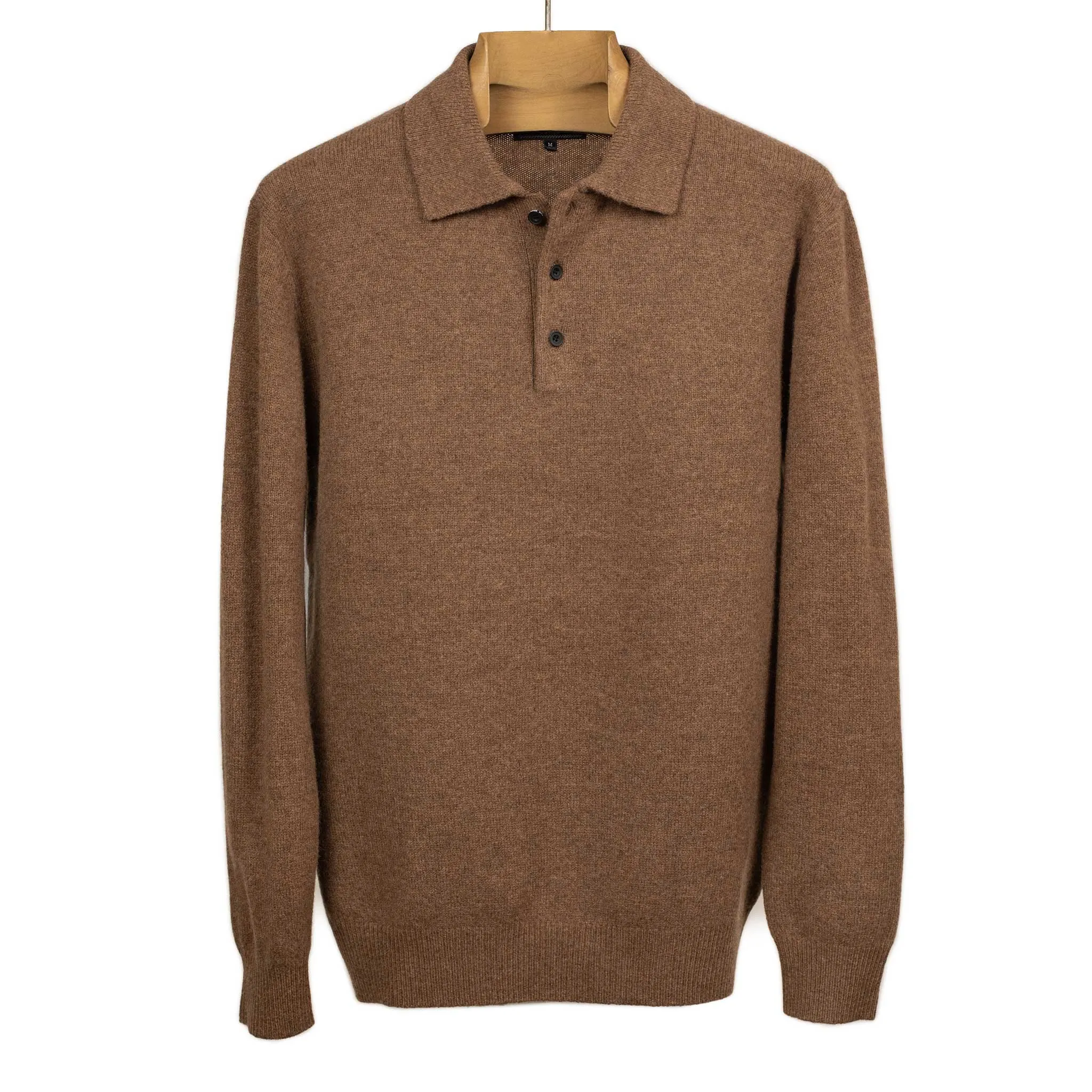Knit polo in brown wool