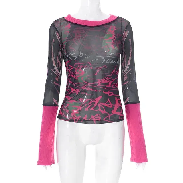 Lace Mesh See Through T-Shirts