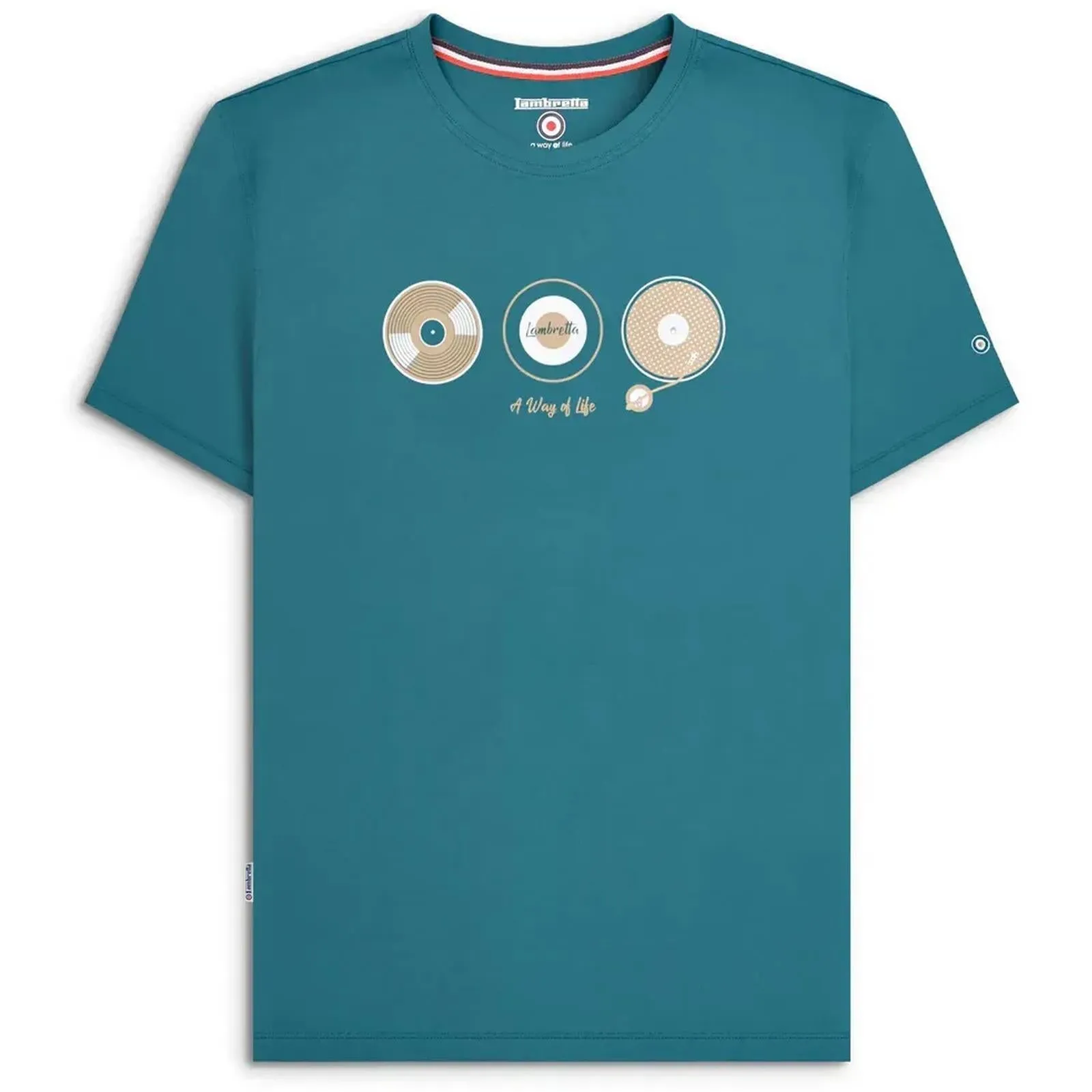 Lambretta Mens Vinyl Short Sleeve Cotton T-Shirt