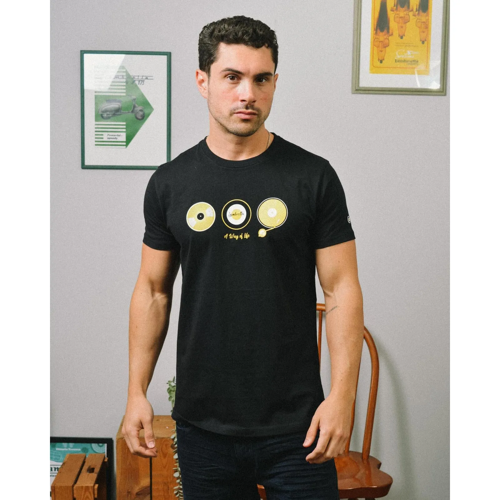 Lambretta Mens Vinyl Short Sleeve Cotton T-Shirt