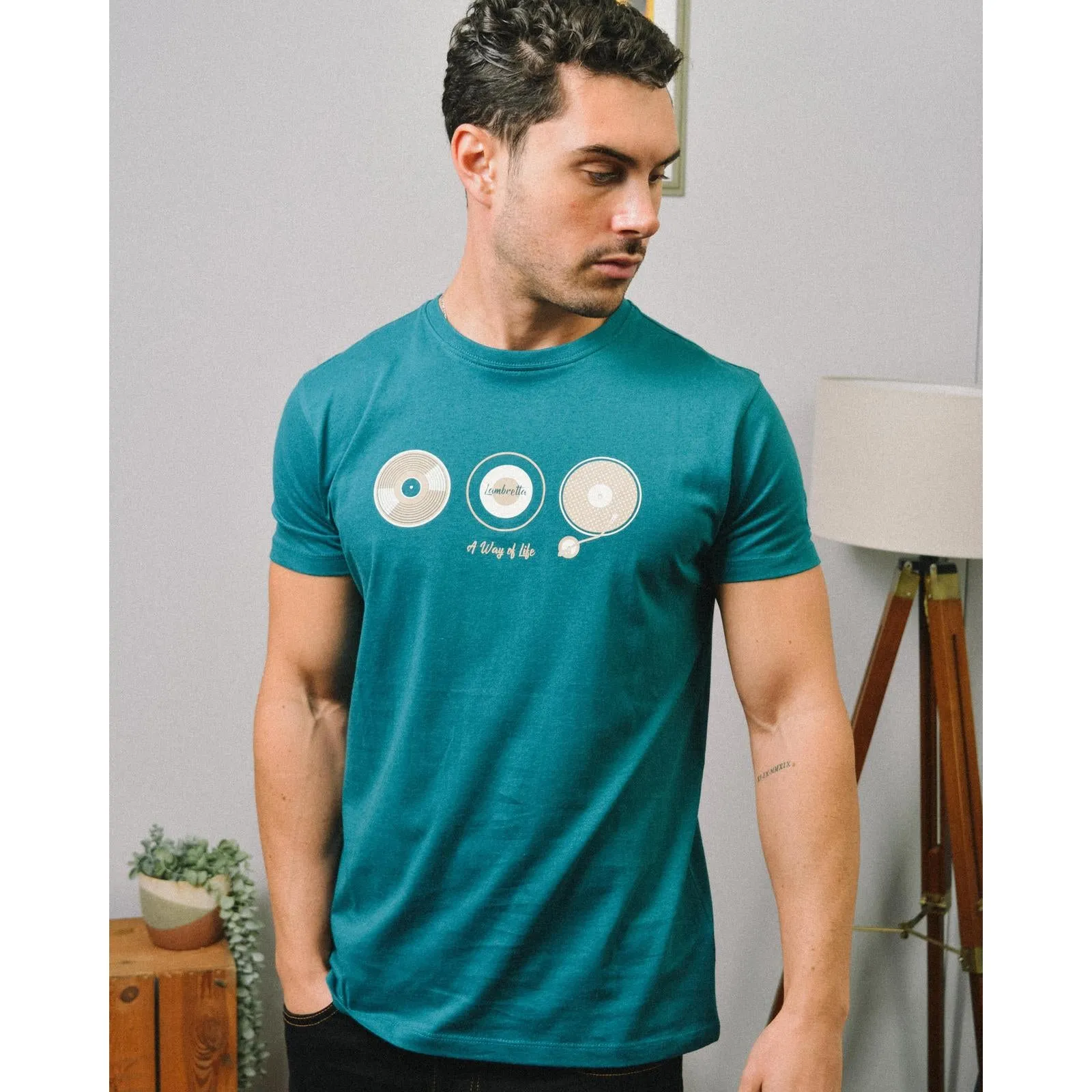 Lambretta Mens Vinyl Short Sleeve Cotton T-Shirt