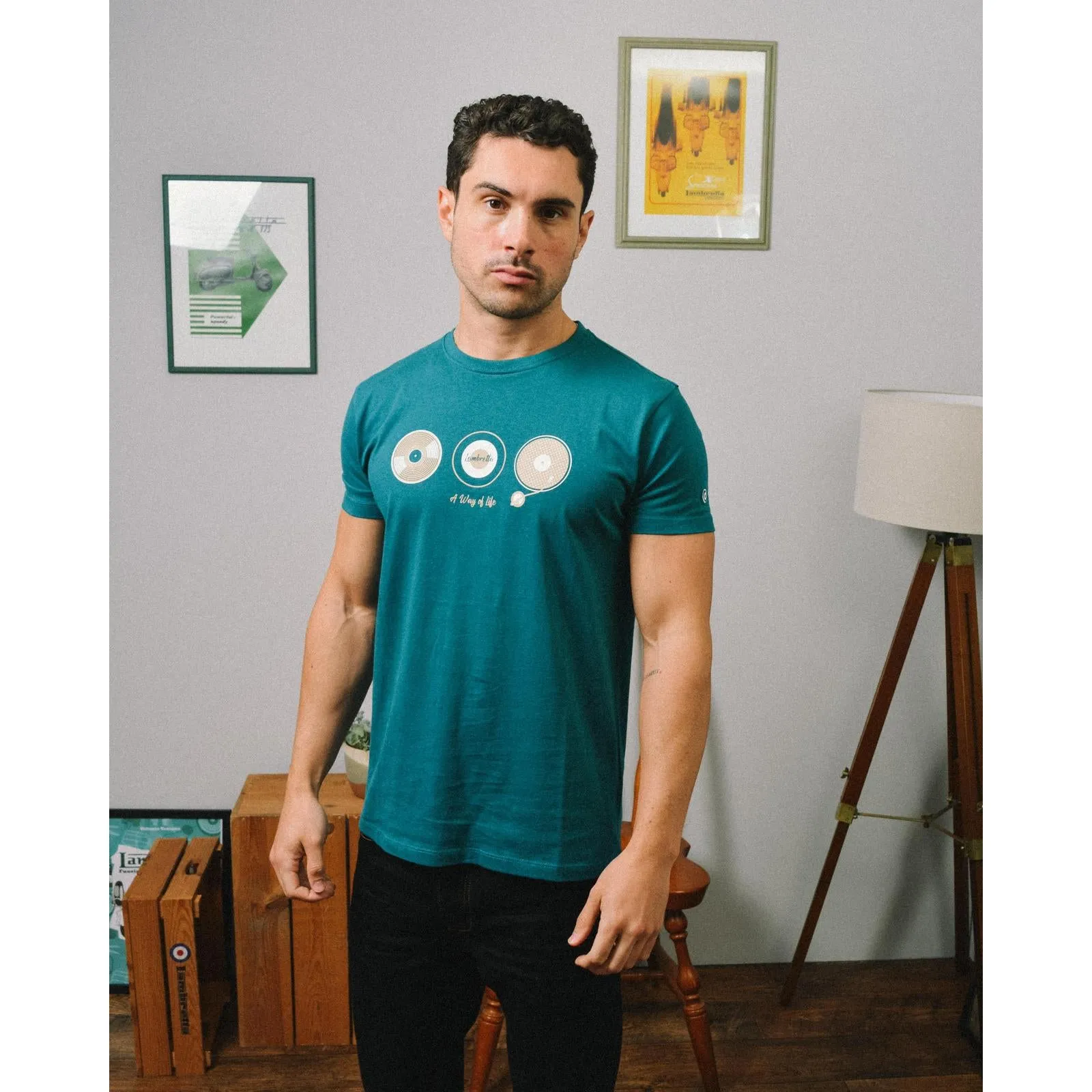 Lambretta Mens Vinyl Short Sleeve Cotton T-Shirt