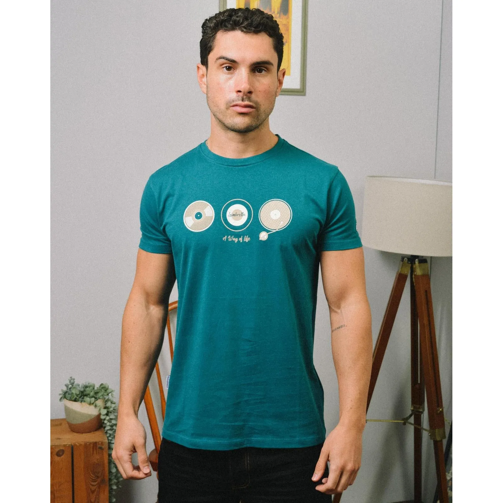 Lambretta Mens Vinyl Short Sleeve Cotton T-Shirt