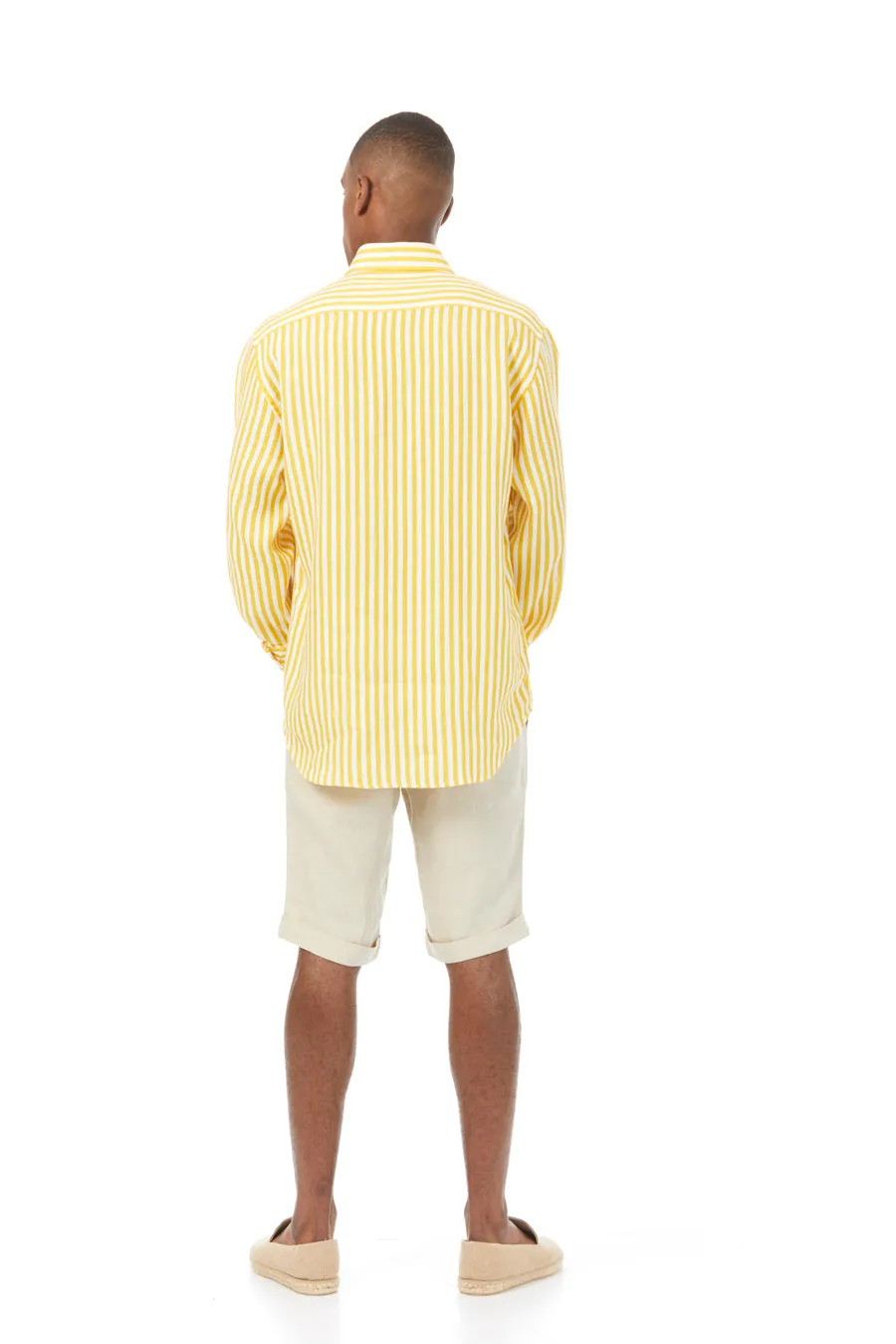 lorenzo yellow striped linen shirt