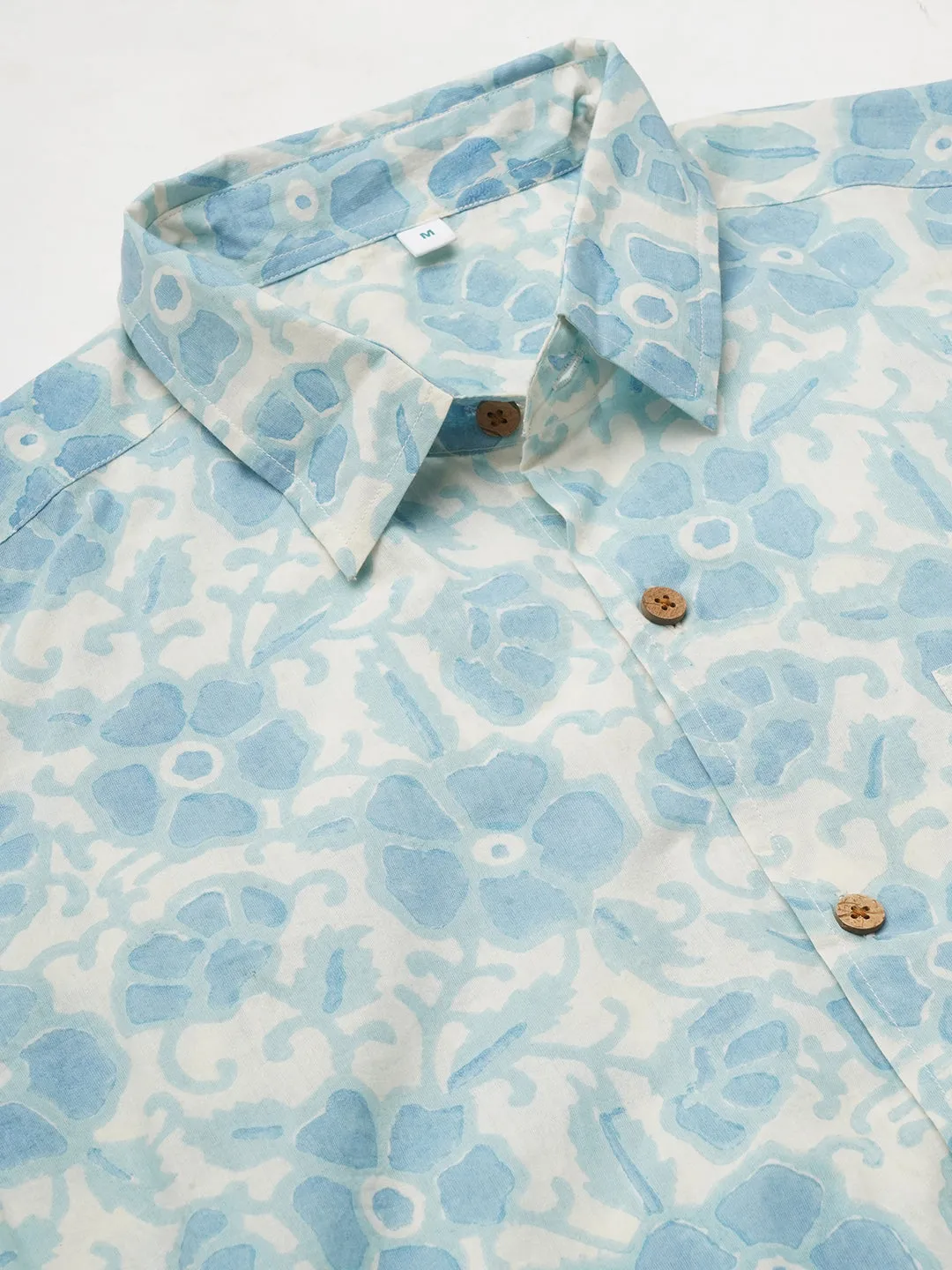 Men's Cotton Hand Block Printed Regular Fit Blue Shirt