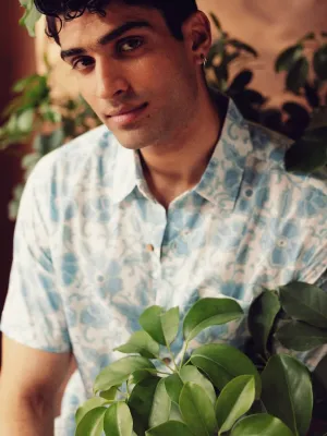 Men's Cotton Hand Block Printed Regular Fit Blue Shirt