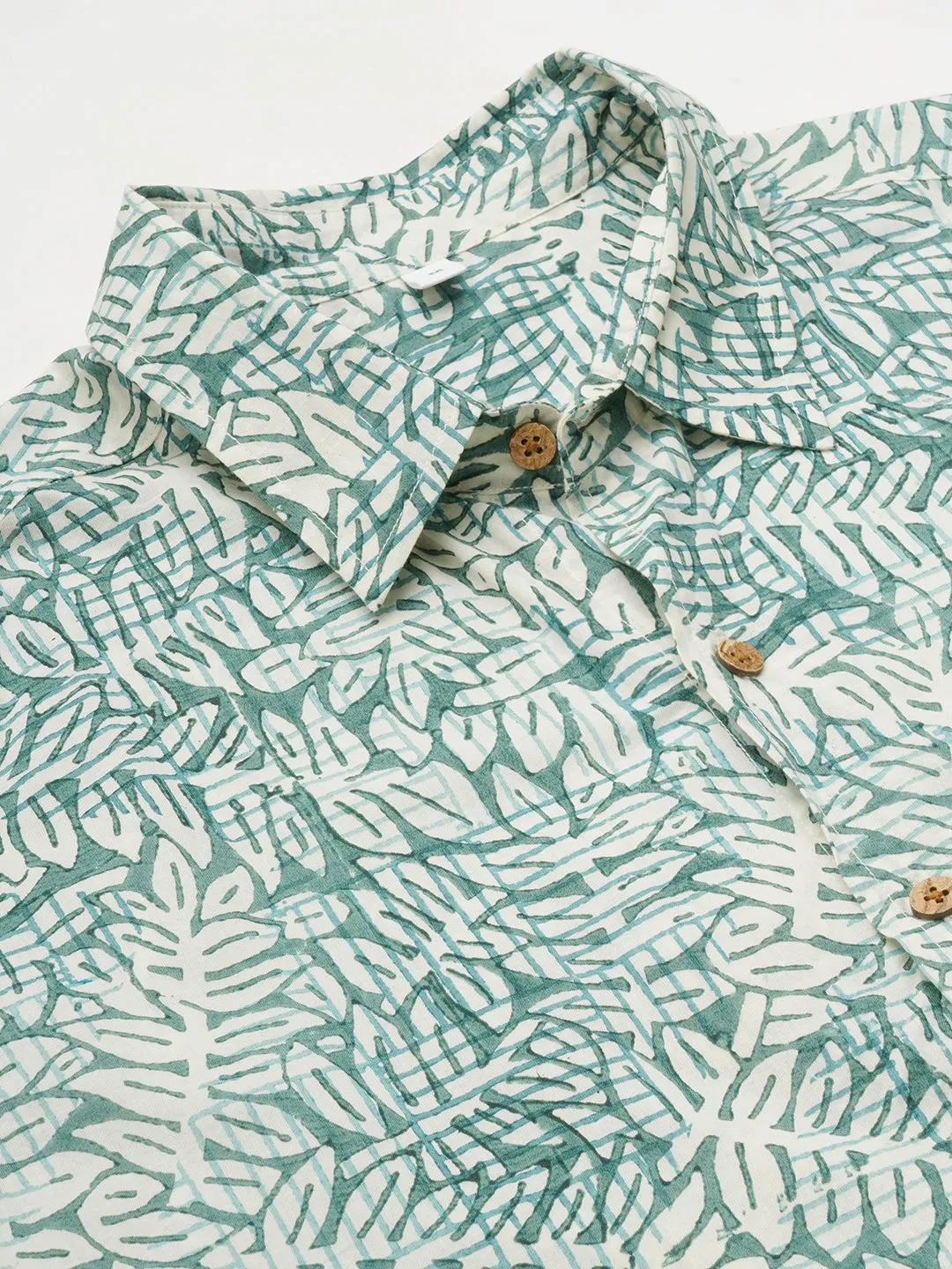 Men’s Cotton Hand Block Printed Regular Fit Green Shirt