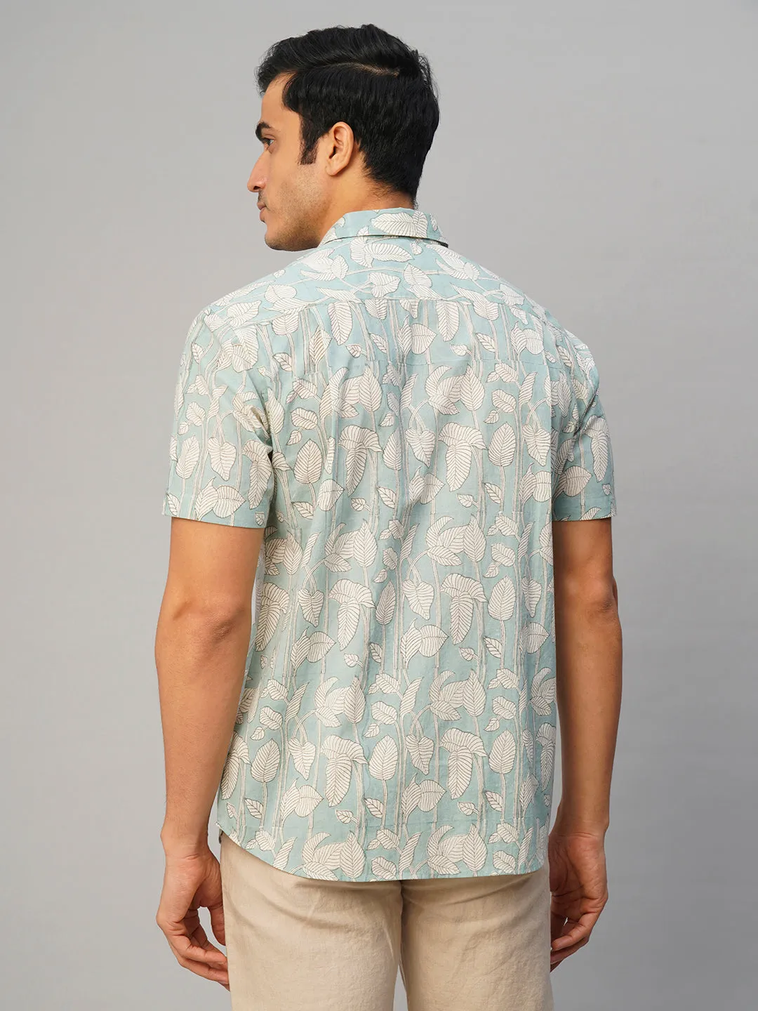 Men's Cotton Hand Block Printed Regular Fit Grey Shirt