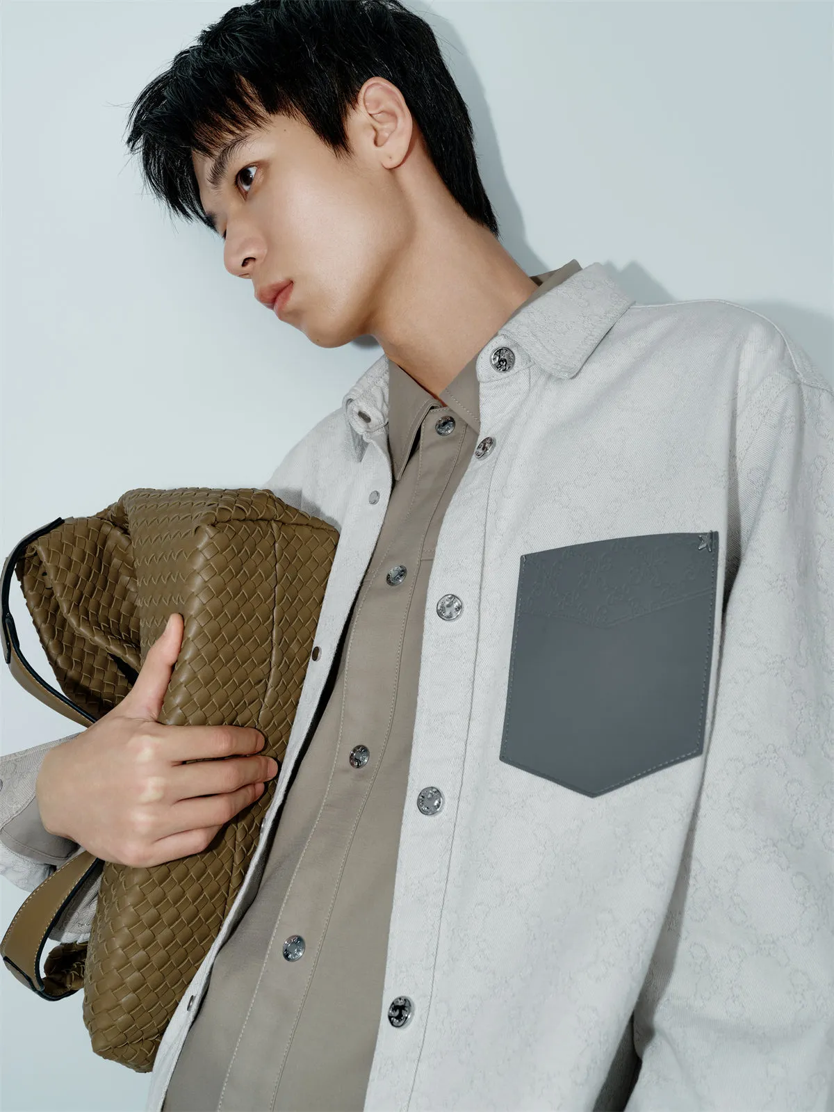 Men's Cotton Shirt with Subtle Jacquard Pattern