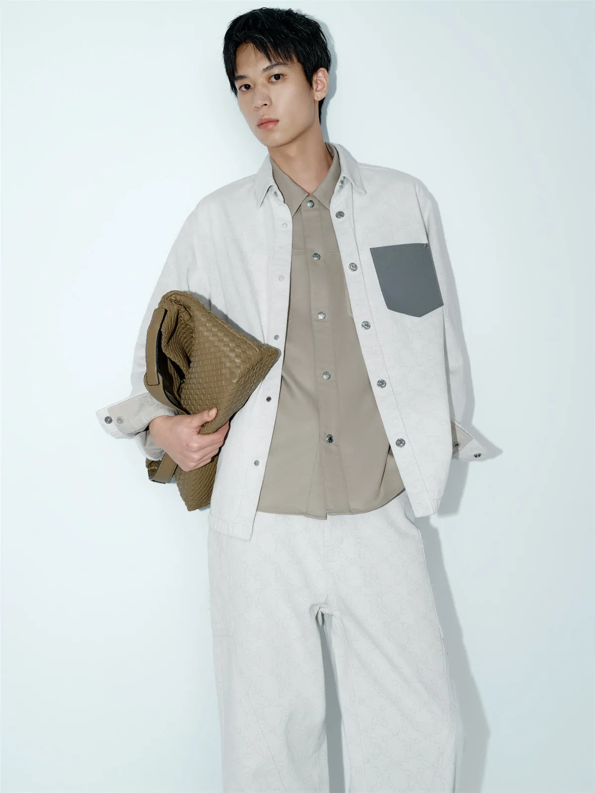 Men's Cotton Shirt with Subtle Jacquard Pattern