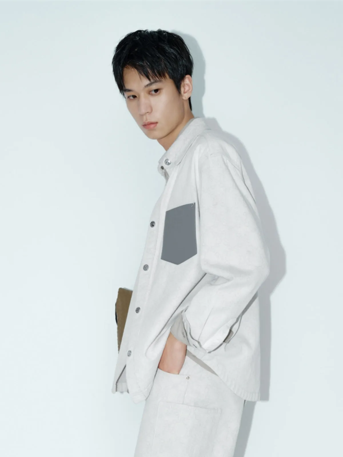 Men's Cotton Shirt with Subtle Jacquard Pattern
