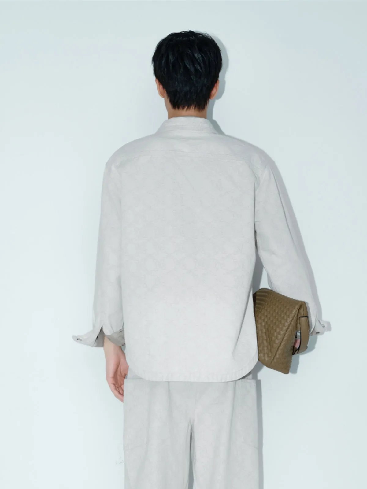 Men's Cotton Shirt with Subtle Jacquard Pattern