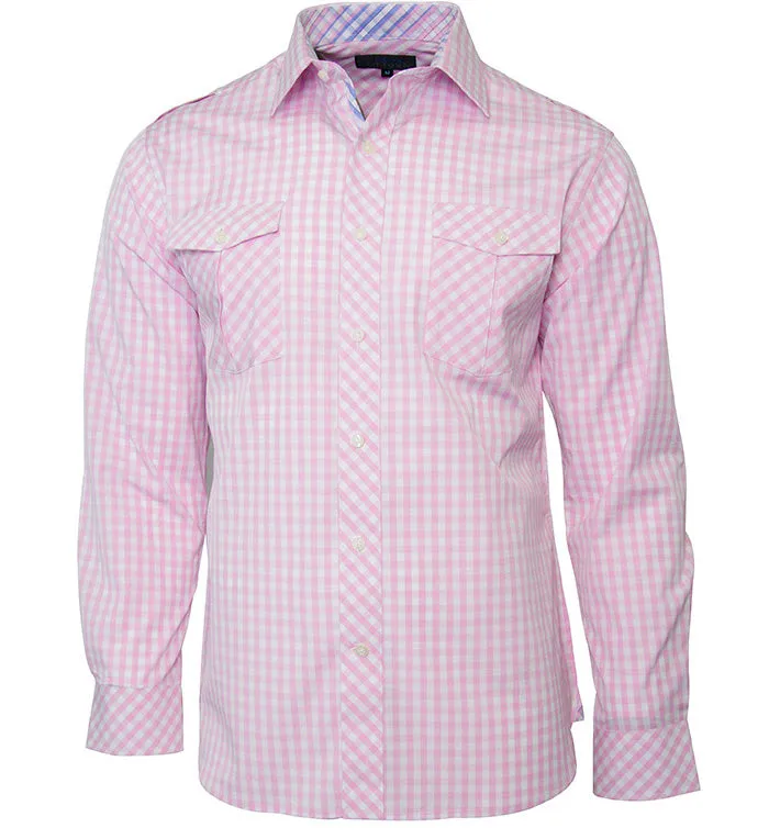 Men's Gingham Style Shirt -  Long Sleeve