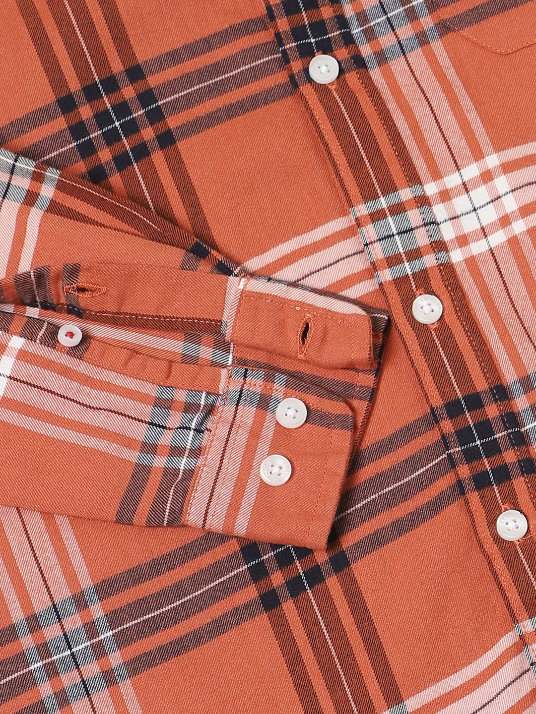 Men's Regular Collar Slim Fit Checks Orange Casual Shirts