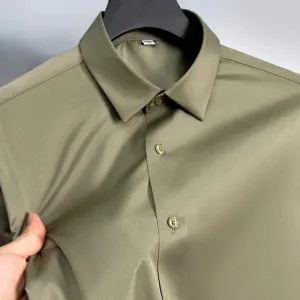 Men's Satin Lycra formal  Full Sleeve shirt Olive