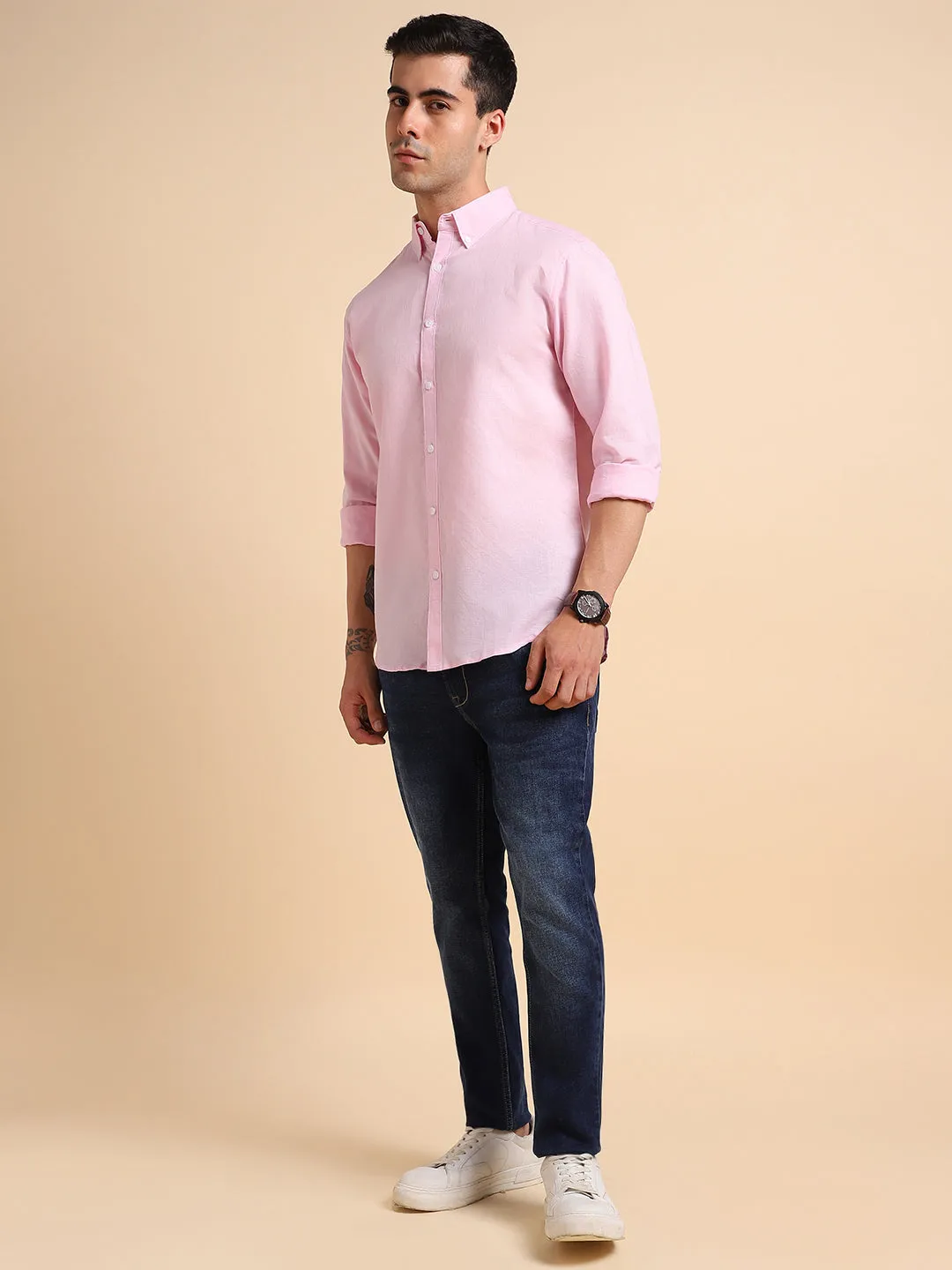 Men's Spread Collar Slim Fit Check Olive Shirts