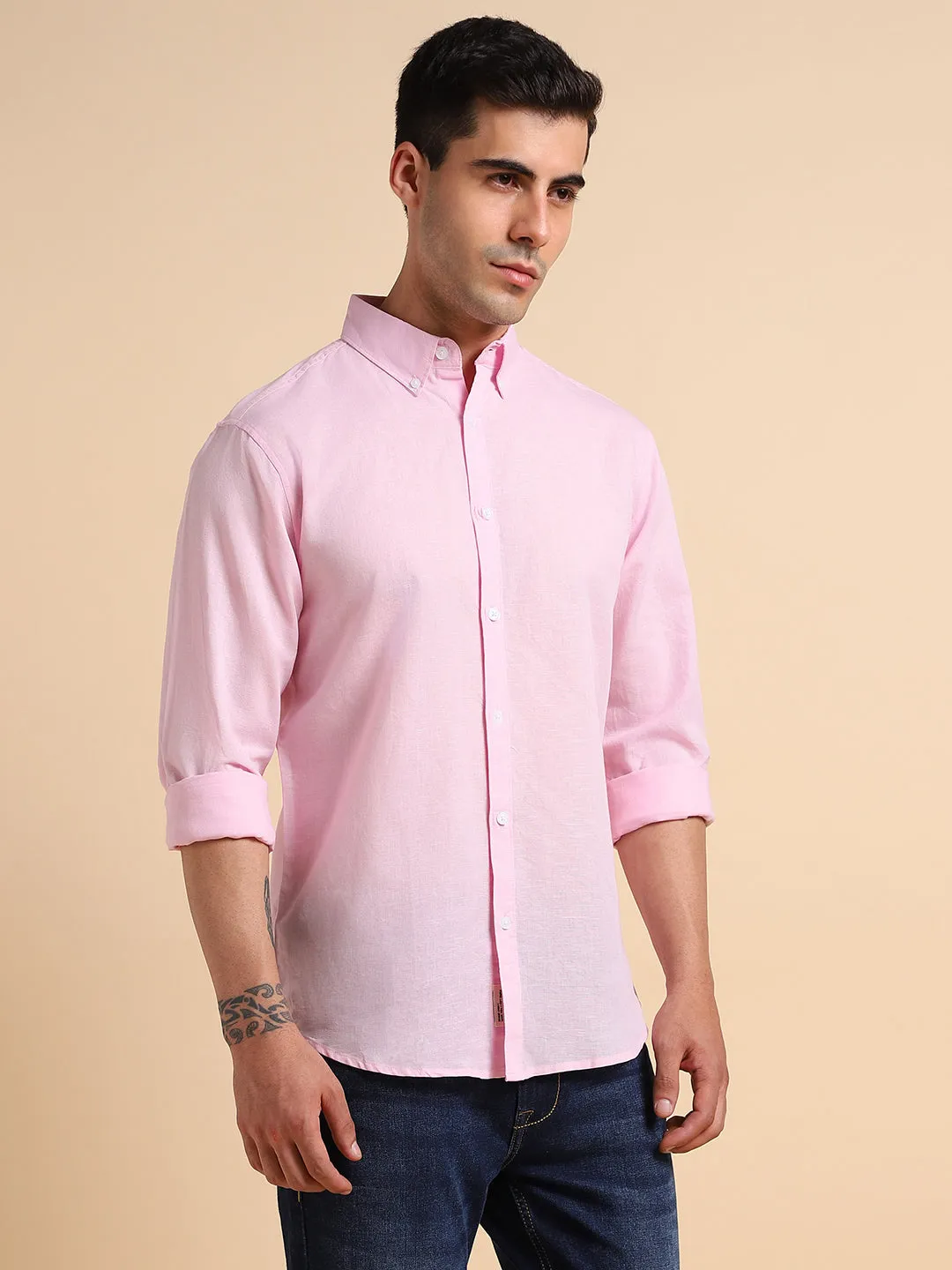 Men's Spread Collar Slim Fit Check Olive Shirts