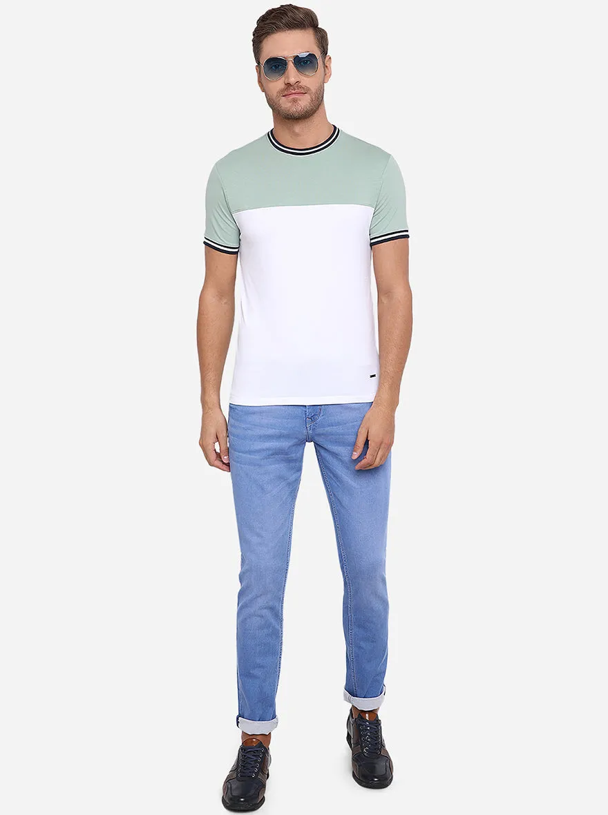 Mint Green & White Solid Slim Fit T-Shirt | JadeBlue