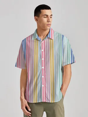 Multicolored Vertical Stripes Printed Men's Linen Effect Shirt