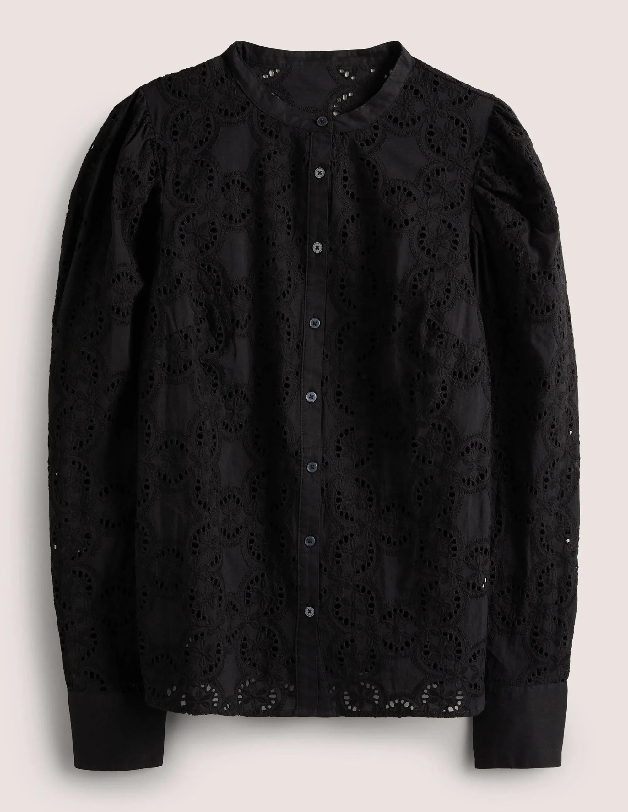 Mutton Sleeve Broderie Blouse-Black