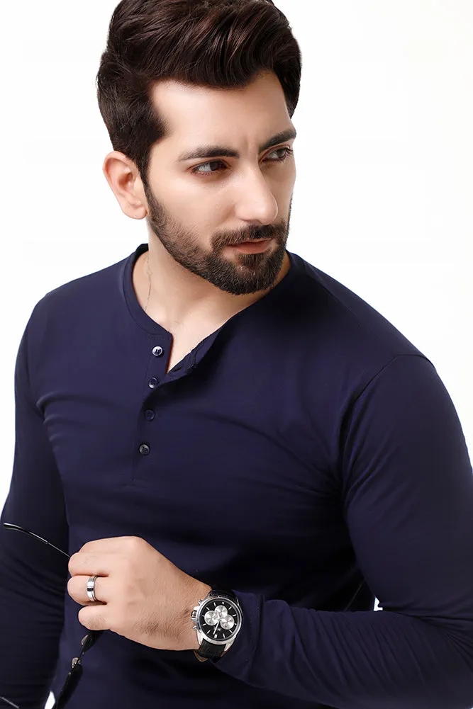 Navy Blue Full Sleeves Henley
