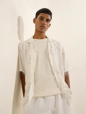 Nuon Off-White Printed Relaxed-Fit Cotton-Blend Shirt