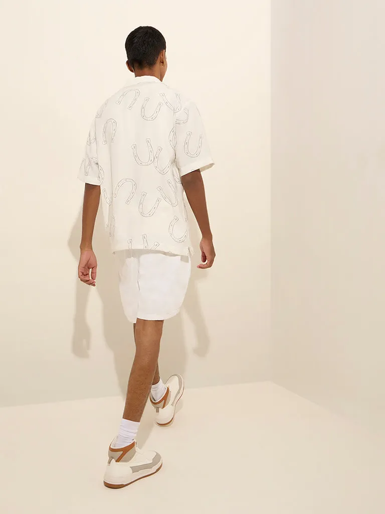 Nuon Off-White Printed Relaxed-Fit Cotton-Blend Shirt