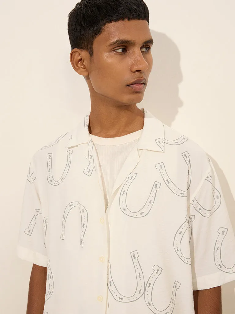 Nuon Off-White Printed Relaxed-Fit Cotton-Blend Shirt