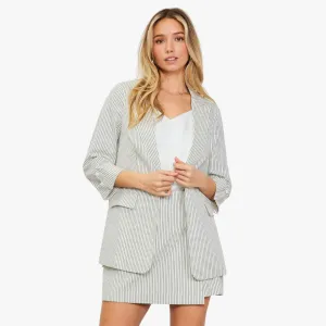 Pinstriped Rolled Sleeve Blazer (Ivory   Navy)