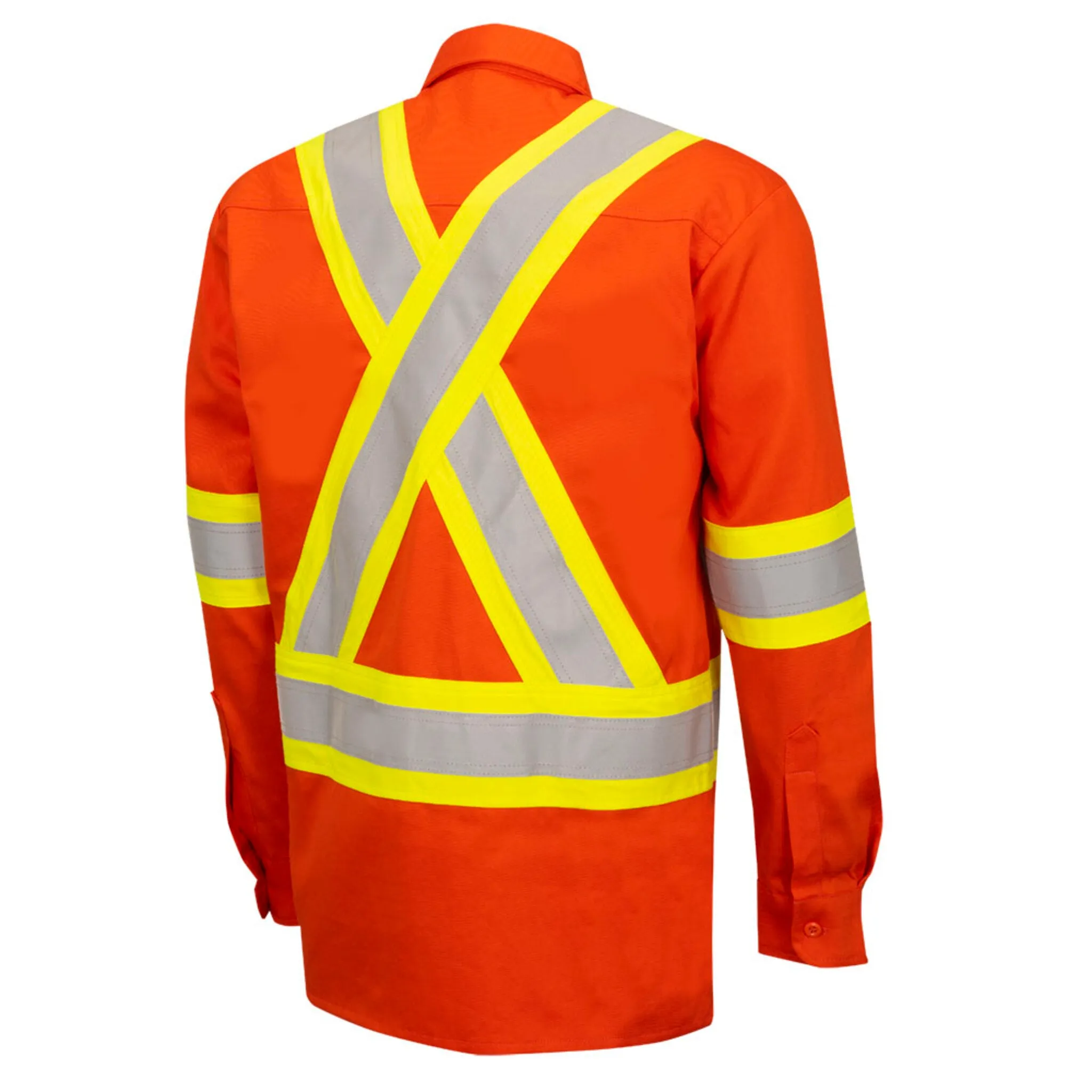 Pioneer Men's Hi Vis FR Uniform Shirt - FR-TECH HRC 2, 88% Cotton/12% Nylon, CSA Certified, Flame Resistant, Reflective Tape, Orange | Sizes S-4XL