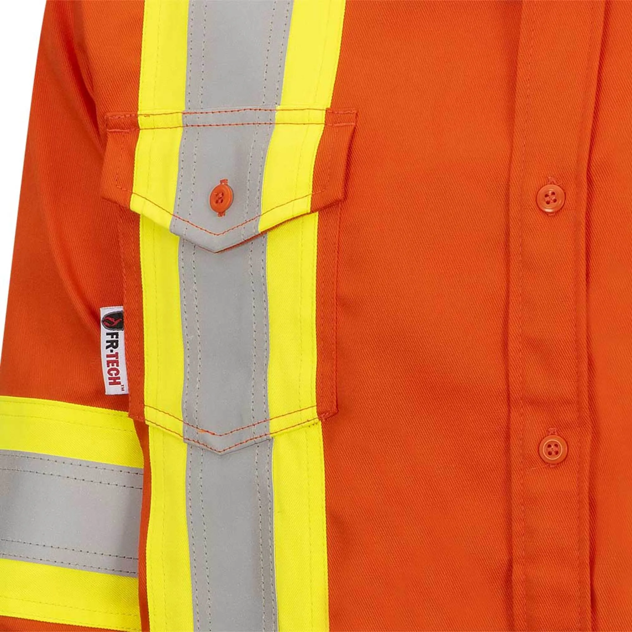 Pioneer Men's Hi Vis FR Uniform Shirt - FR-TECH HRC 2, 88% Cotton/12% Nylon, CSA Certified, Flame Resistant, Reflective Tape, Orange | Sizes S-4XL