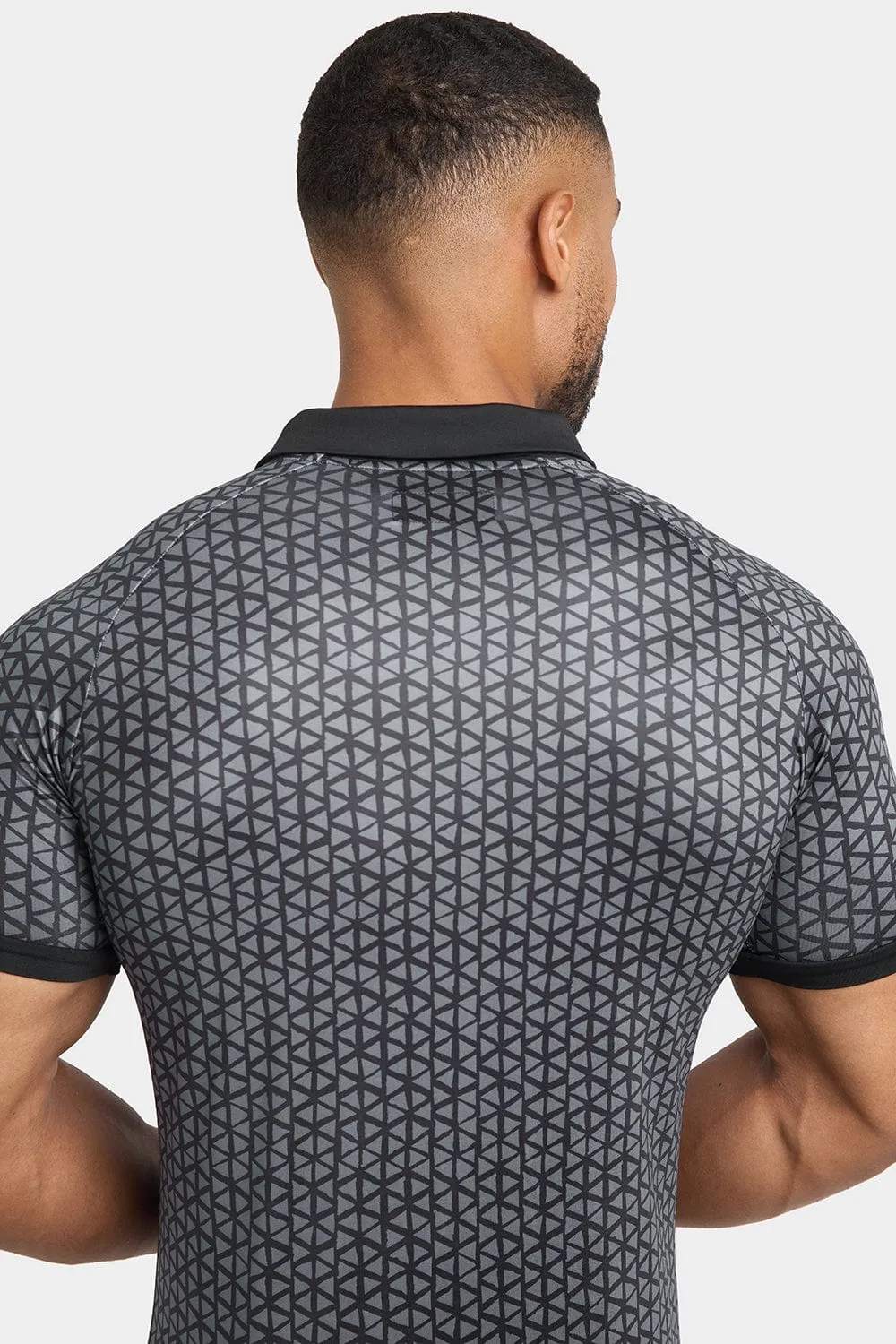 Printed Polo Shirt in Black Doodle Geo