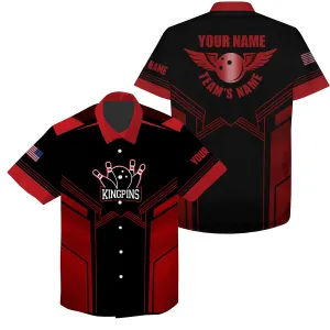 Red and black Bowling Hawaiian Shirt for men, custom name and team name mens bowling team