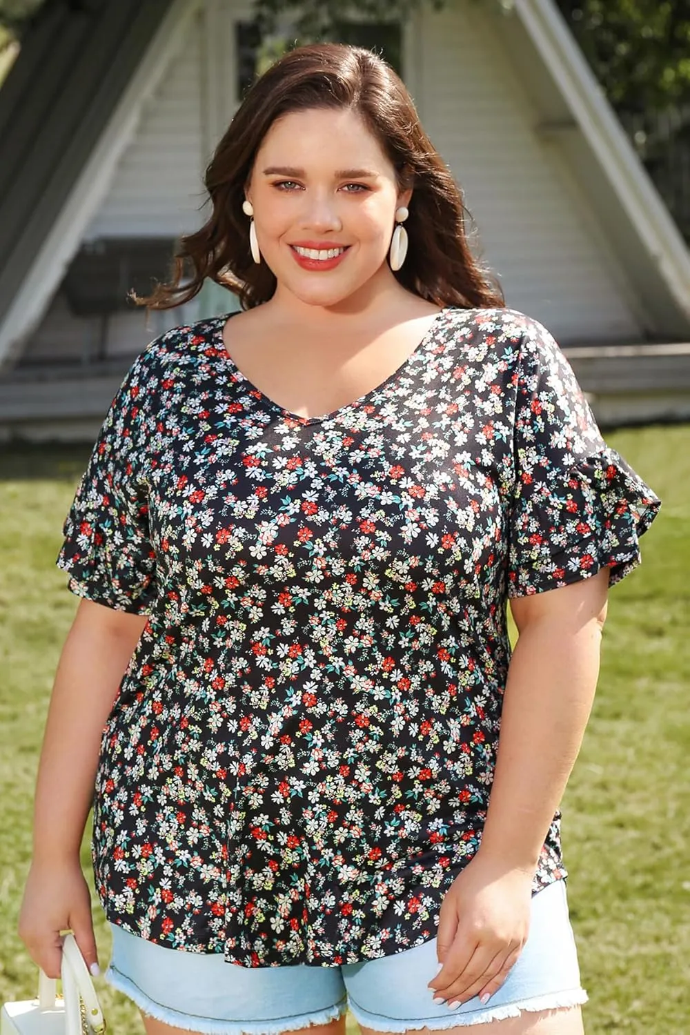RITERA Plus Size Top For Womens Short Sleeve Shirt Casual Loose Tunic Blouse XL-5XL