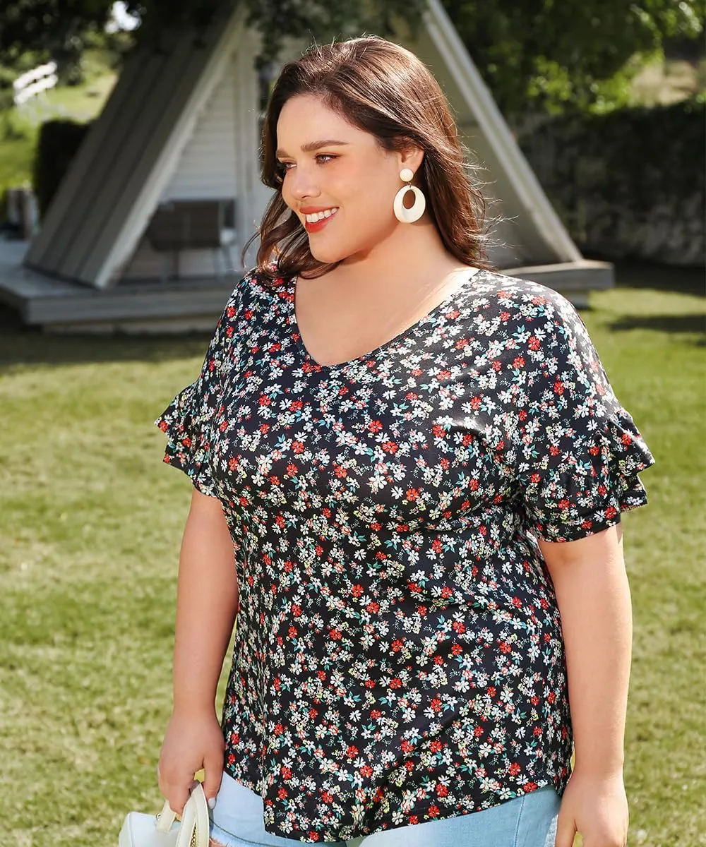RITERA Plus Size Top For Womens Short Sleeve Shirt Casual Loose Tunic Blouse XL-5XL