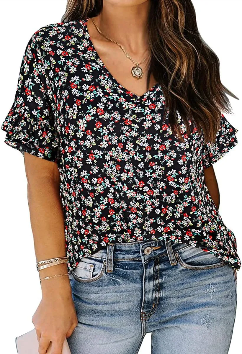 RITERA Plus Size Top For Womens Short Sleeve Shirt Casual Loose Tunic Blouse XL-5XL