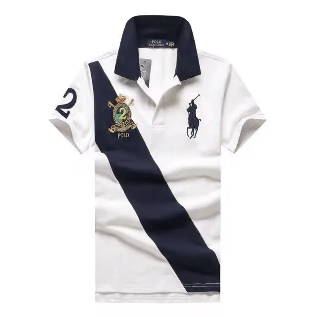 RL Custom Fit Crown Big Pony Team 2 White and Blu polo Shirt