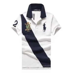 RL Custom Fit Crown Big Pony Team 2 White and Blu polo Shirt