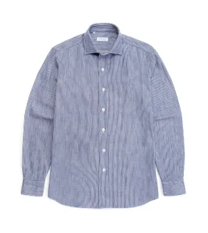 Salvatore Piccolo Selvedge Cotton Striped Shirt: Dark Blue