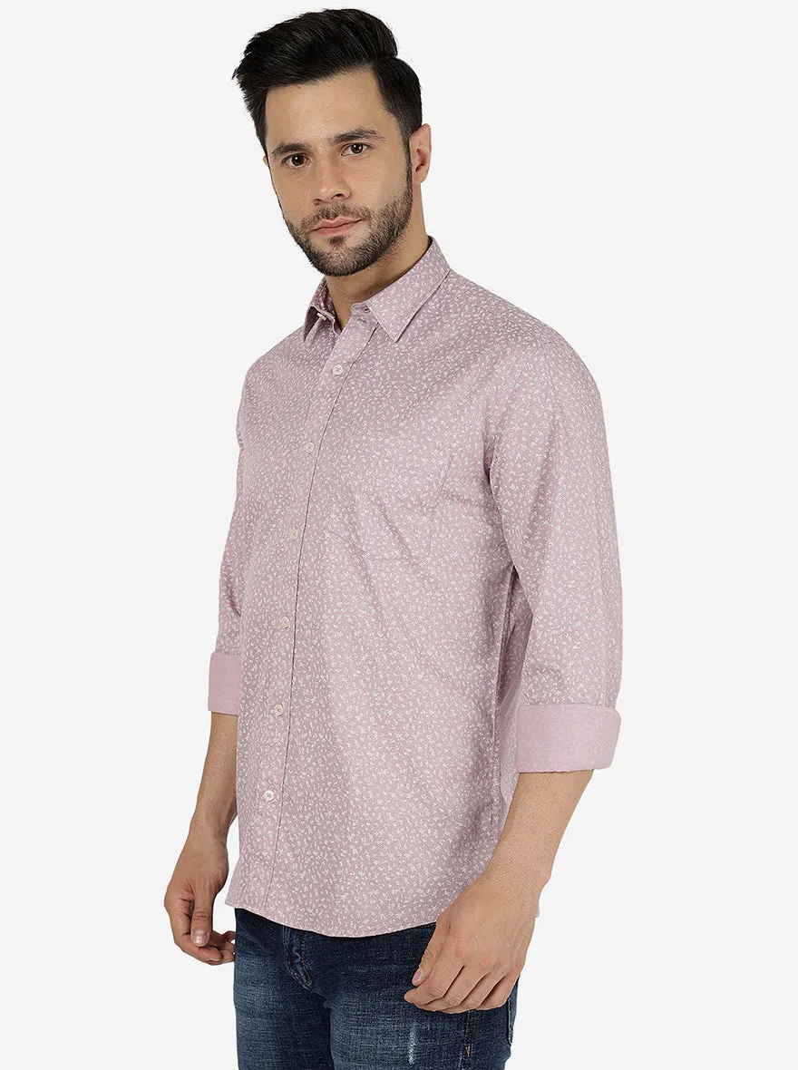 Sangria Pink Printed Slim Fit Semi Casual Shirt | JadeBlue