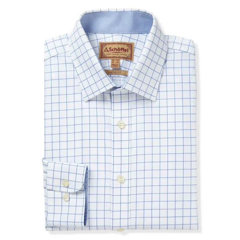 Schoffel Greenwich Single Cuff Classic Mens Shirt - Light Blue Check