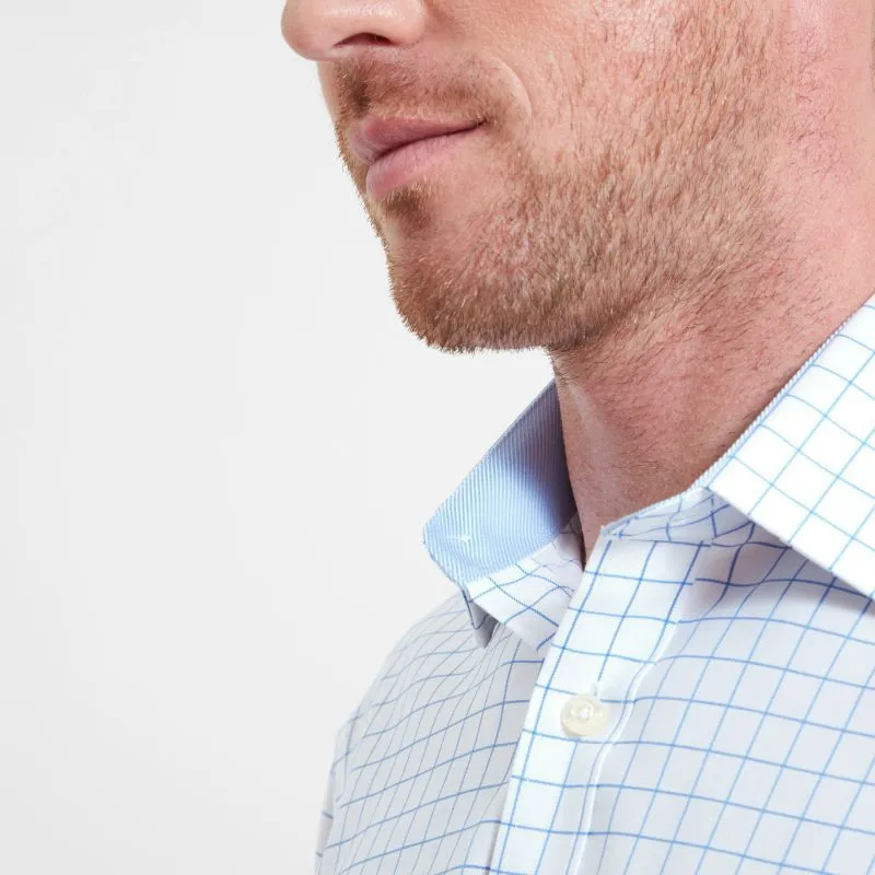 Schoffel Greenwich Single Cuff Classic Mens Shirt - Light Blue Check