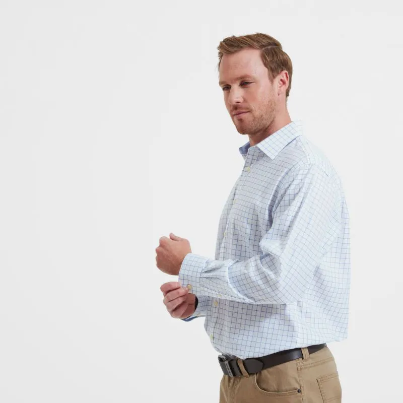 Schoffel Greenwich Single Cuff Classic Mens Shirt - Light Blue Check