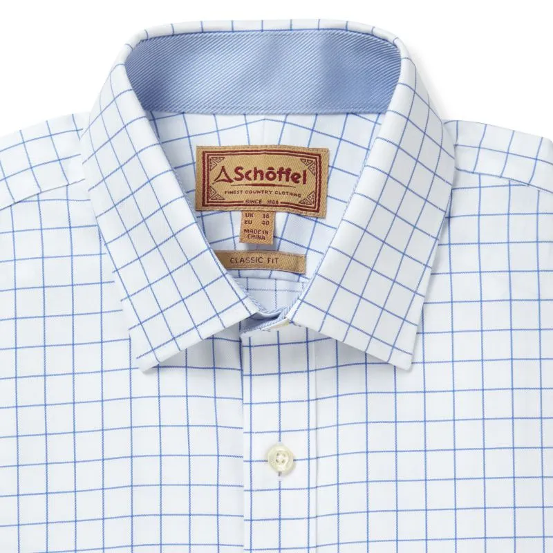 Schoffel Greenwich Single Cuff Classic Mens Shirt - Light Blue Check