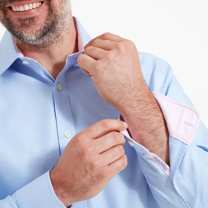 Schoffel Greenwich Single Cuff Classic Mens Shirt - Light Blue Diagonal
