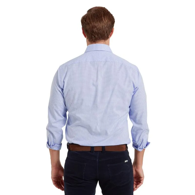 Schoffel Greenwich Single Cuff Tailored Fit Mens Shirt - Light Blue Micro Check